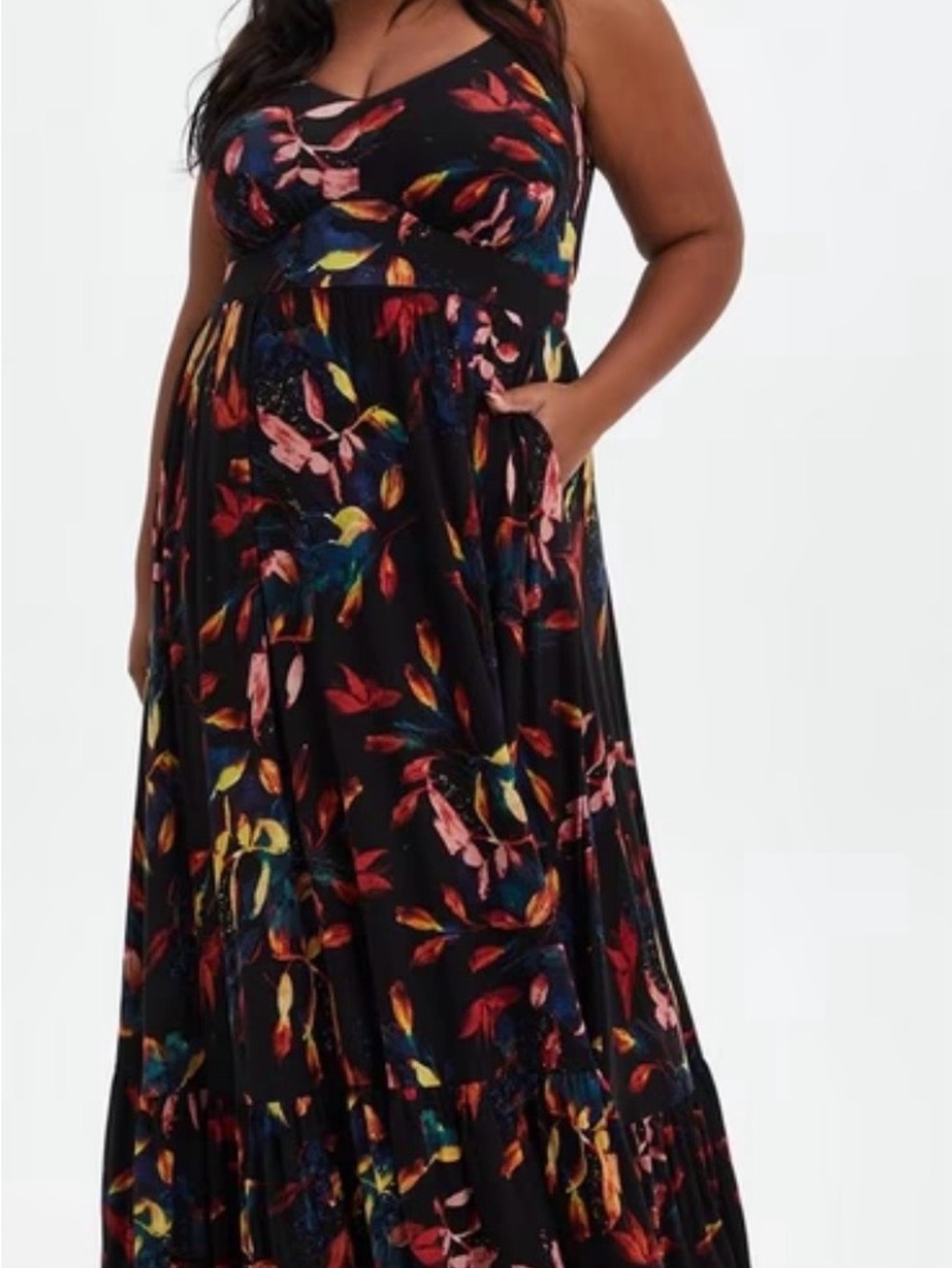 torrid Black Maxi Dress with Multicolor Floral Leaves